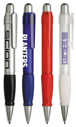 Pen - Promos4sale.com - Promotional Products, Promotional Items - Translucent pen with grip section, silver plastic tip and plunger