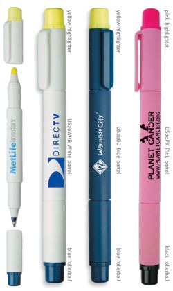 Pen - Promos4sale.com - Promotional Products, Promotional Items - Rollerball pen with black ink and yellow highlighter.